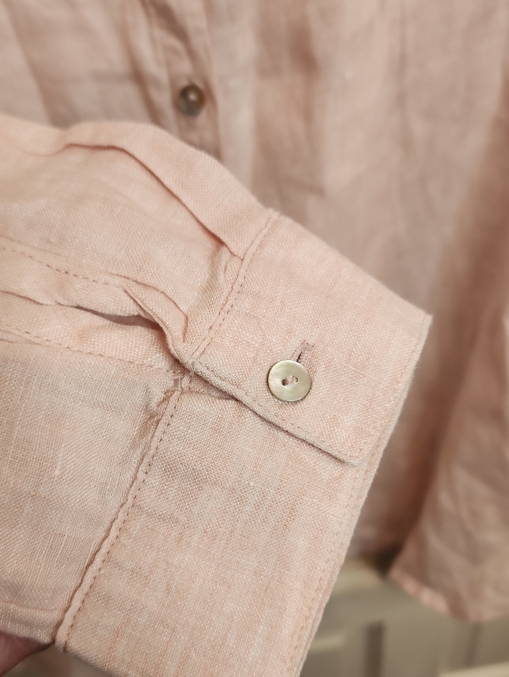 SIGRID OLSEN 100% Linen Light Pink/Peach Vneck Women's Button-FrontTop - Picture 6 of 15
